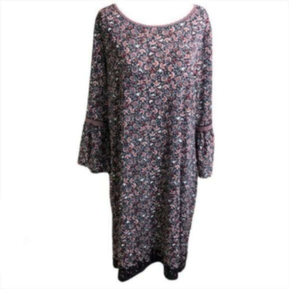 Max Studio Black & Red Floral Print Boho Dress Large